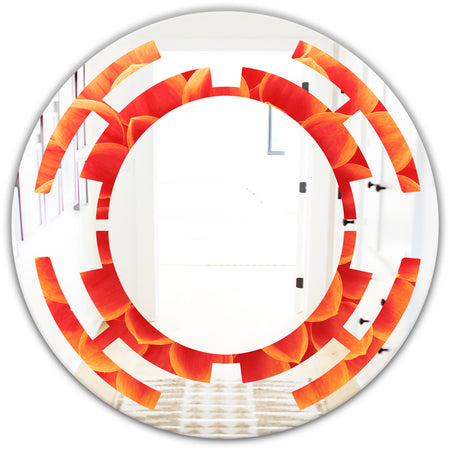 Abstract Orange Flower Design - Modern Round or Oval Wall Mirror - Space