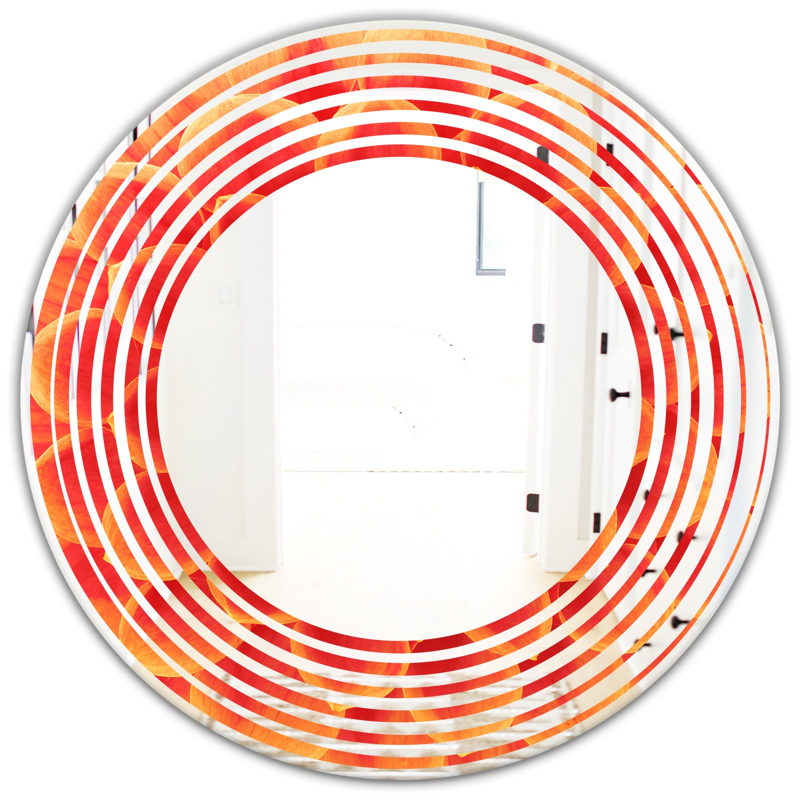 Abstract Orange Flower Design - Modern Round or Oval Wall Mirror - Wave