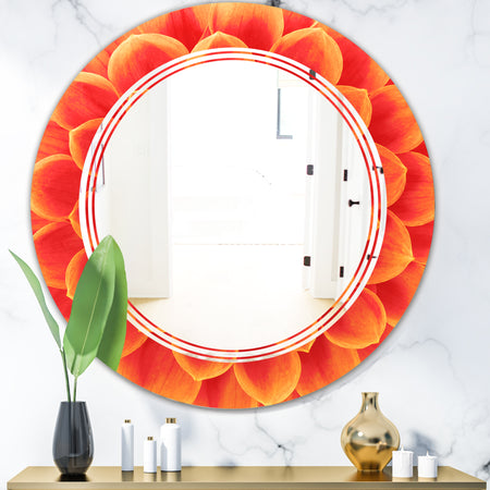 Abstract Orange Flower Design - Modern Round or Oval Wall Mirror - Triple C
