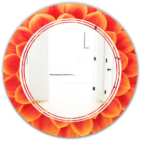 Abstract Orange Flower Design - Modern Round or Oval Wall Mirror - Triple C
