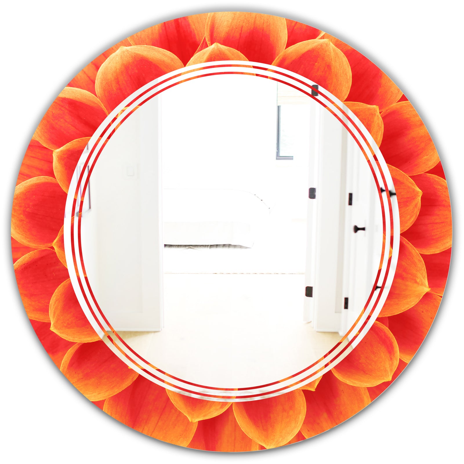 Abstract Orange Flower Design - Modern Round or Oval Wall Mirror - Triple C