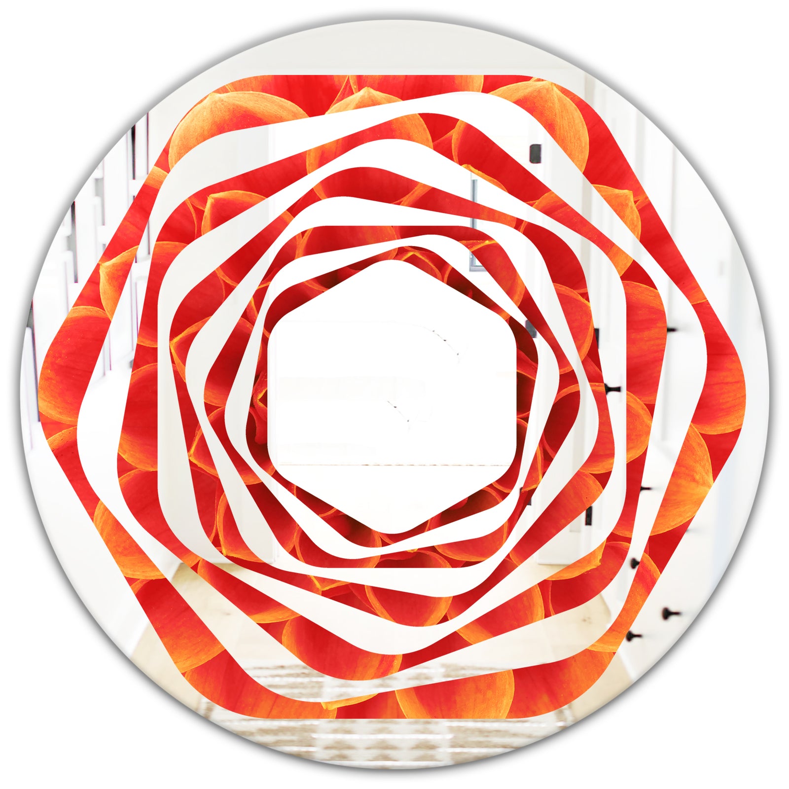 Abstract Orange Flower Design - Modern Round or Oval Wall Mirror - Whirl