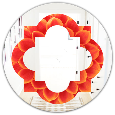 Abstract Orange Flower Design - Modern Round or Oval Wall Mirror - Quatrefoil