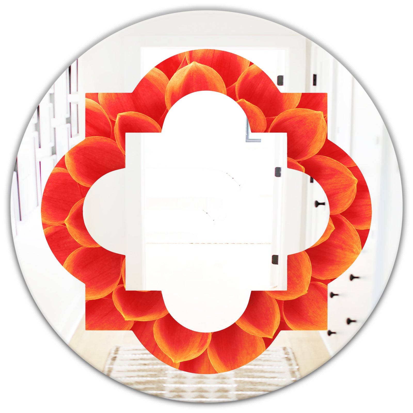 Abstract Orange Flower Design - Modern Round or Oval Wall Mirror - Quatrefoil