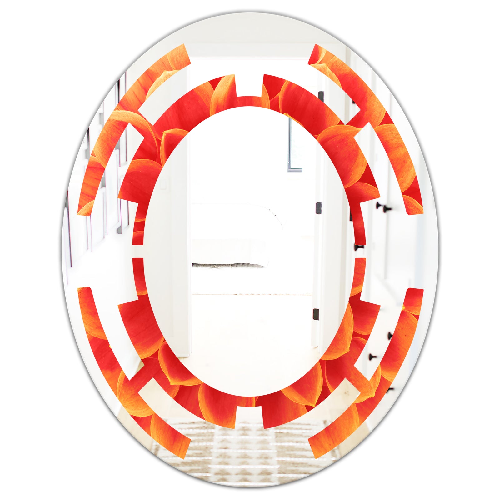 Abstract Orange Flower Design - Modern Round or Oval Wall Mirror - Space