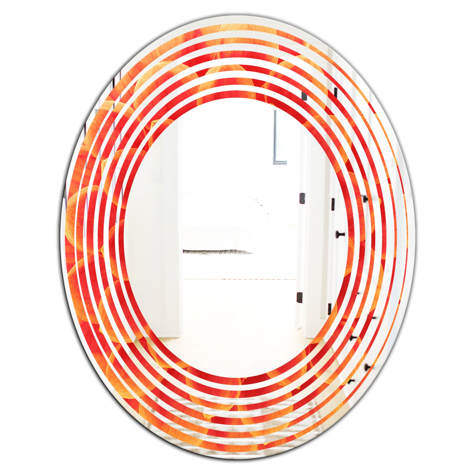 Abstract Orange Flower Design - Modern Round or Oval Wall Mirror - Wave