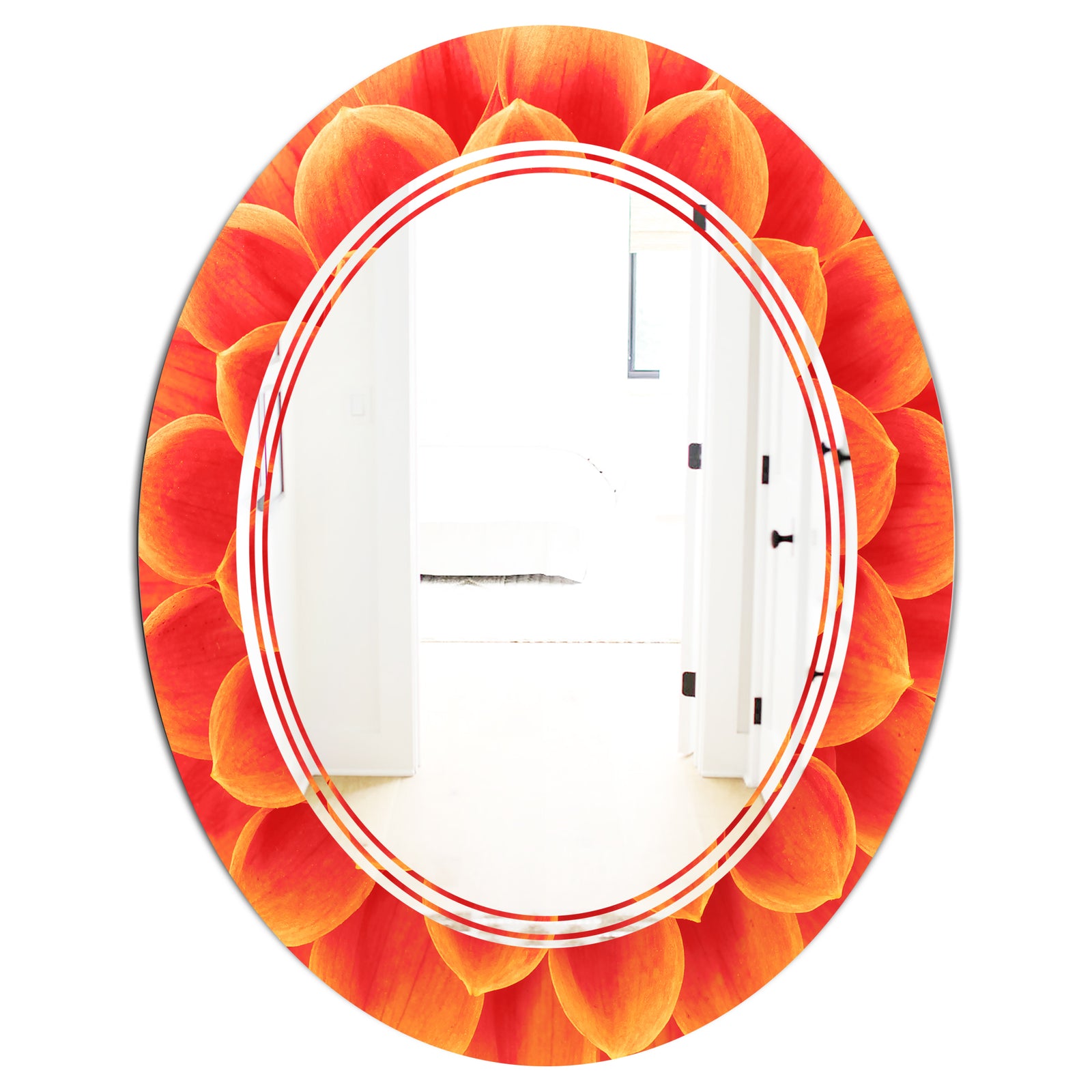 Abstract Orange Flower Design - Modern Round or Oval Wall Mirror - Triple C