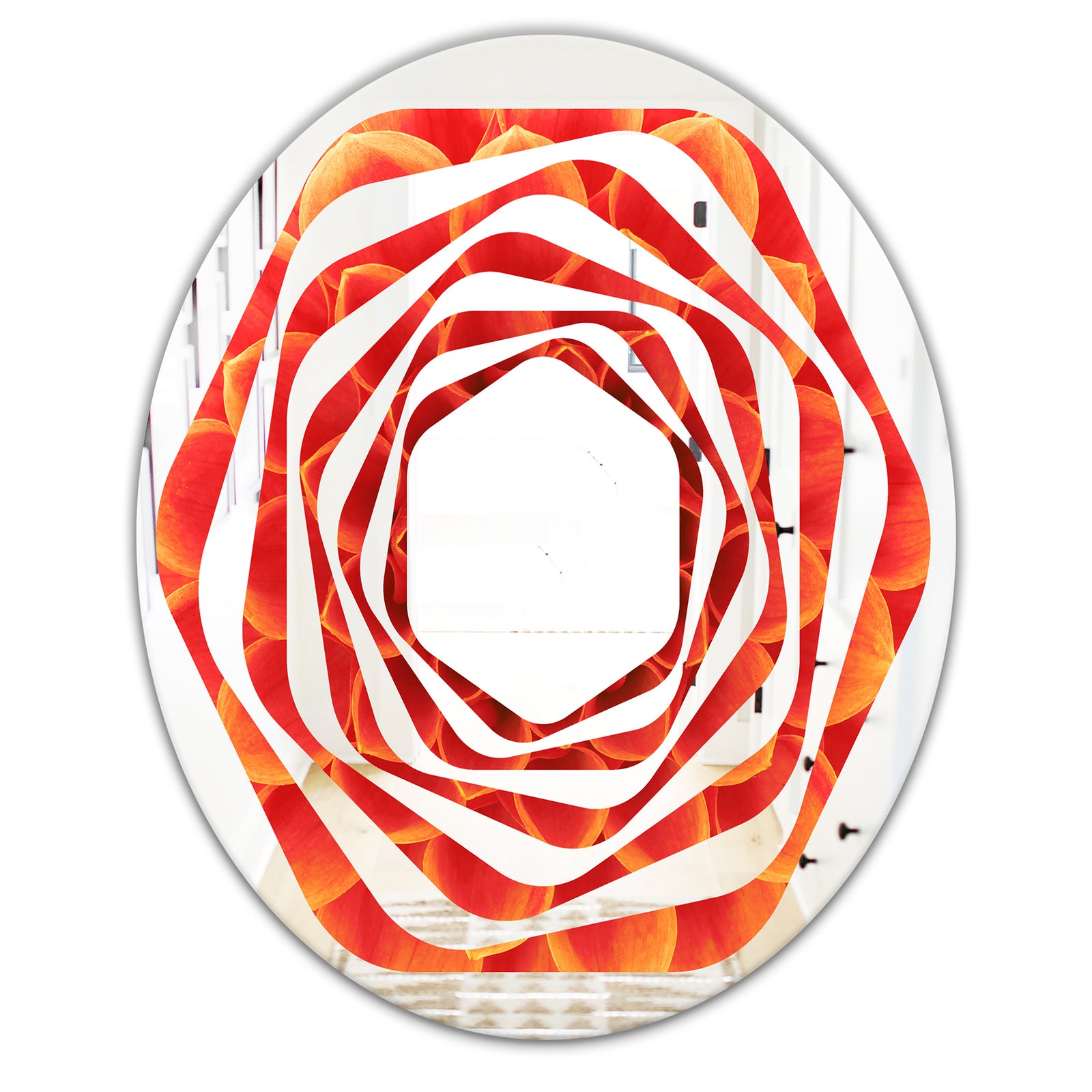 Abstract Orange Flower Design - Modern Round or Oval Wall Mirror - Whirl