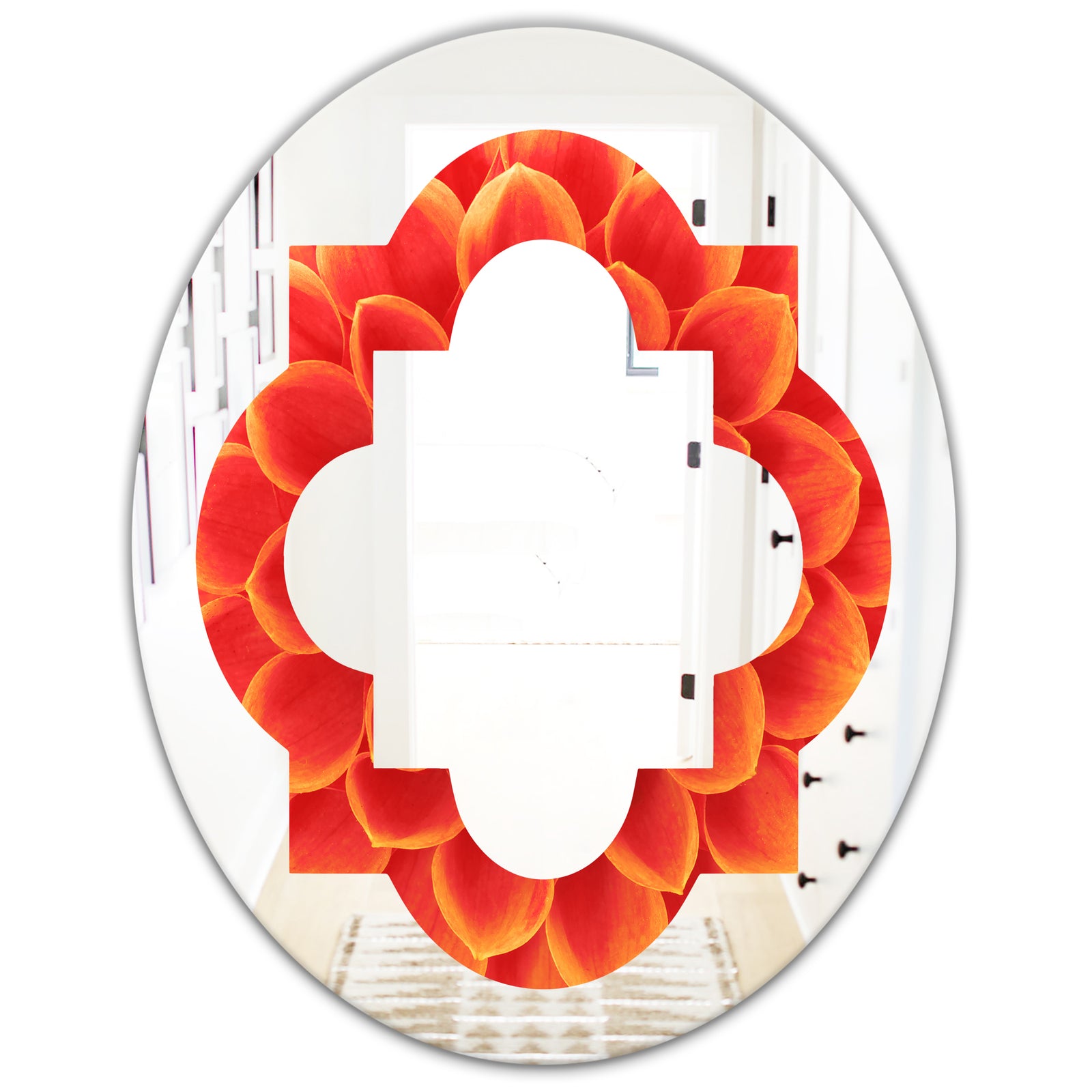 Abstract Orange Flower Design - Modern Round or Oval Wall Mirror - Quatrefoil