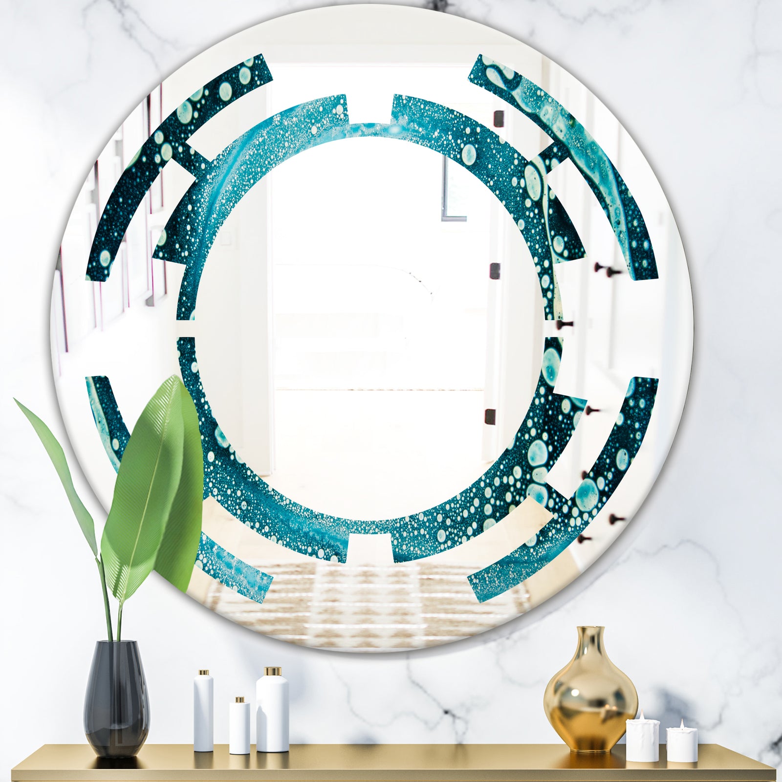 Precious Blue Fabulous Pattern - Modern Round or Oval Wall Mirror - Space