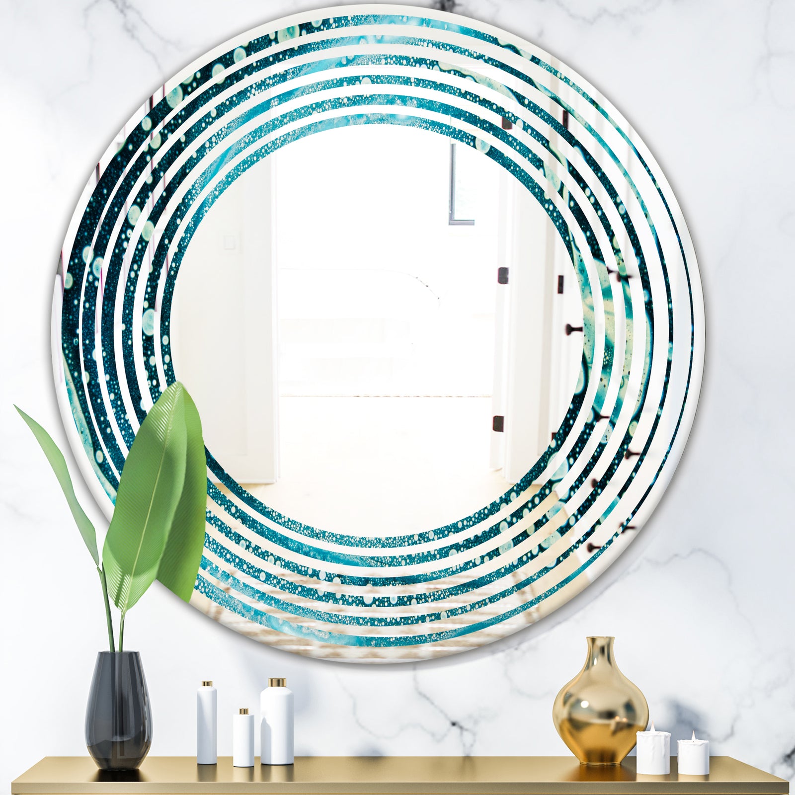 Precious Blue Fabulous Pattern - Modern Round or Oval Wall Mirror - Wave