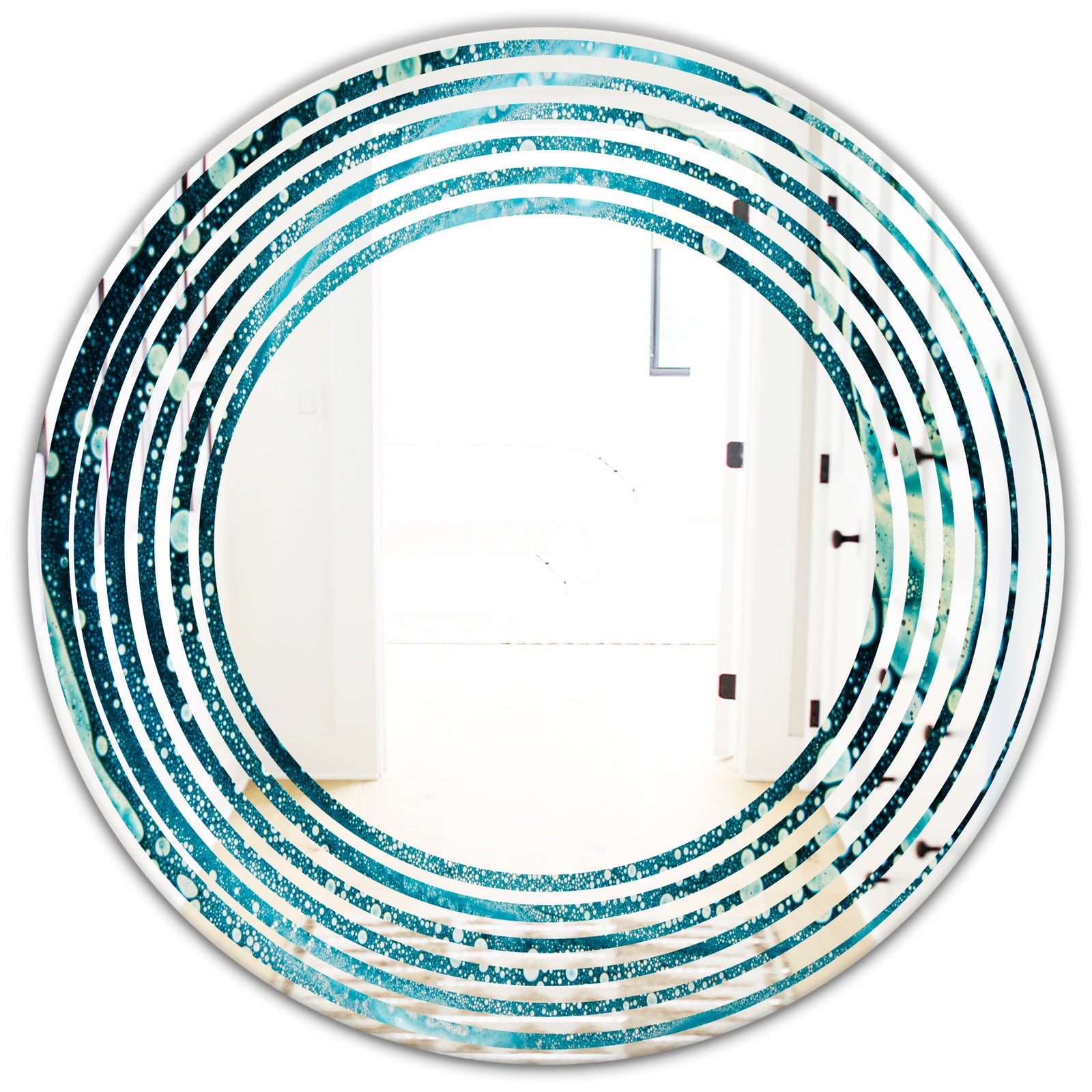 Precious Blue Fabulous Pattern - Modern Round or Oval Wall Mirror - Wave