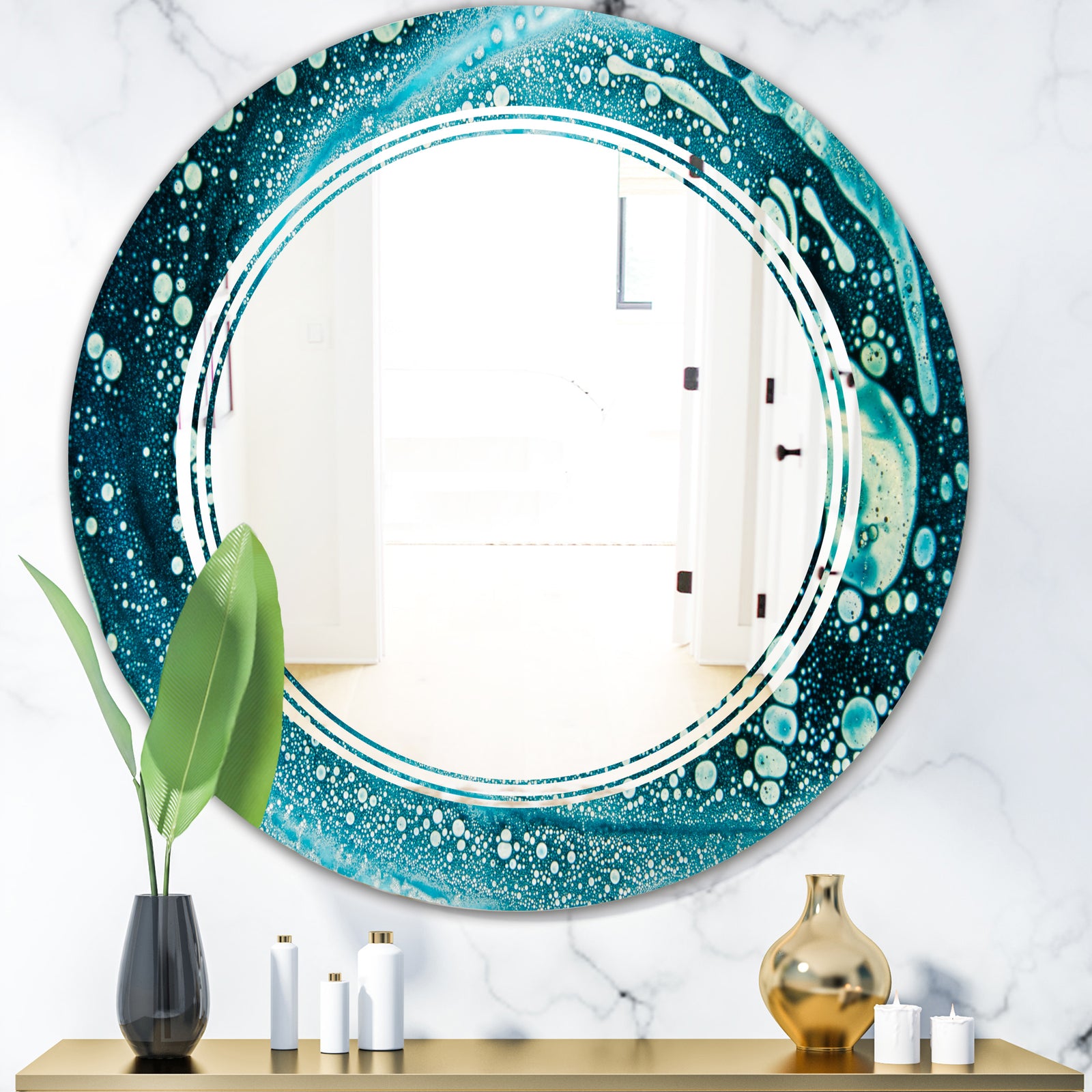 Precious Blue Fabulous Pattern - Modern Round or Oval Wall Mirror - Triple C