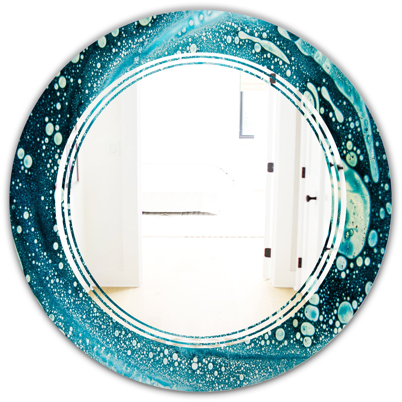 Precious Blue Fabulous Pattern - Modern Round or Oval Wall Mirror - Triple C