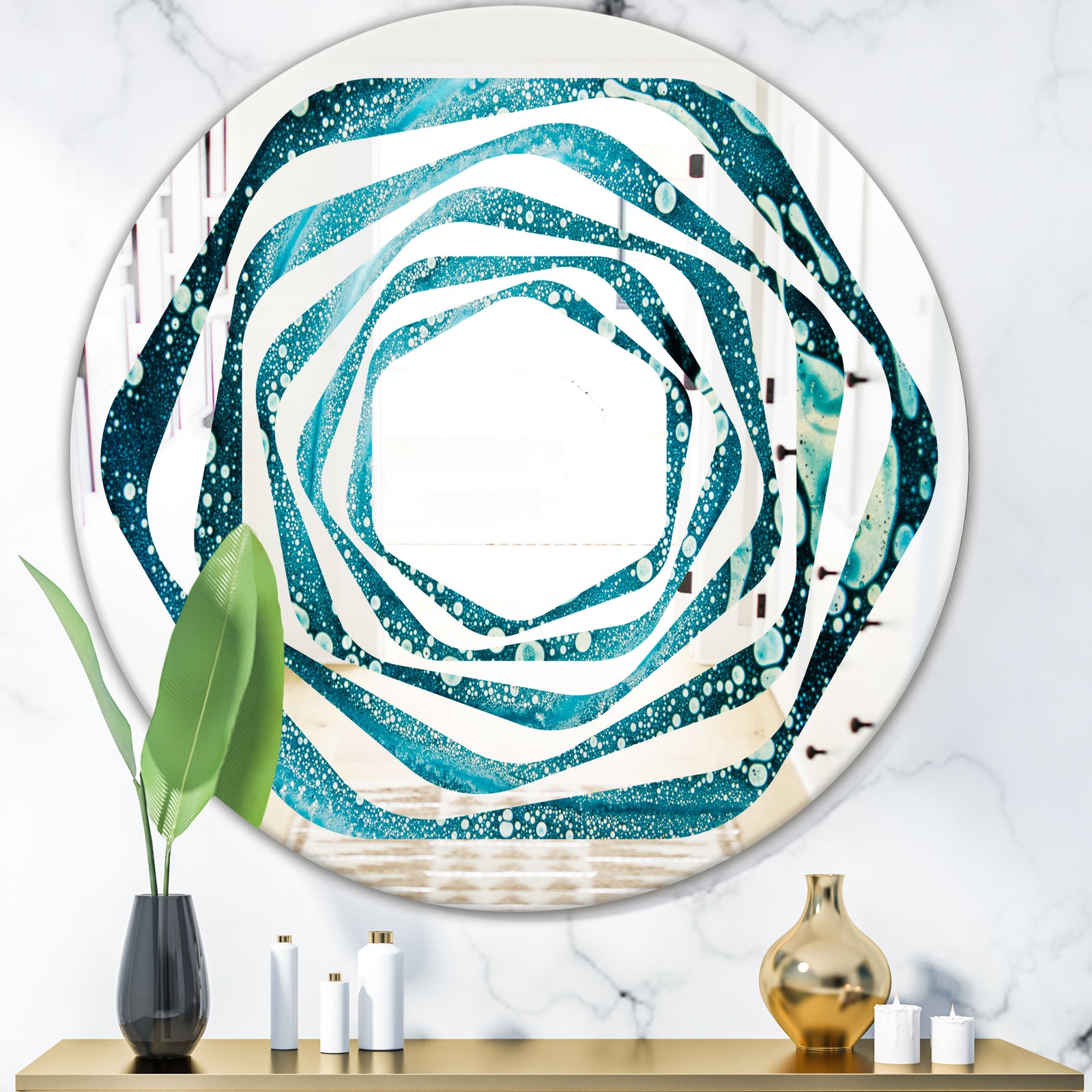 Precious Blue Fabulous Pattern - Modern Round or Oval Wall Mirror - Whirl