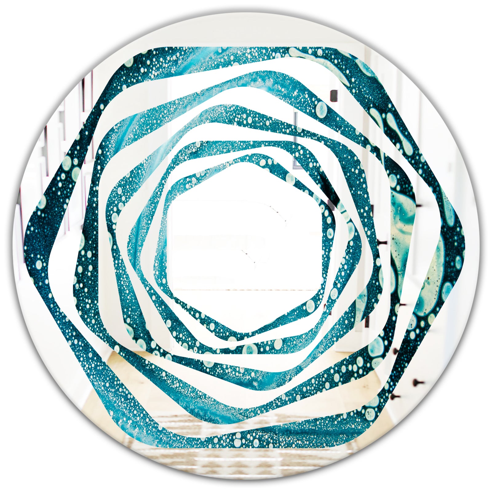 Precious Blue Fabulous Pattern - Modern Round or Oval Wall Mirror - Whirl