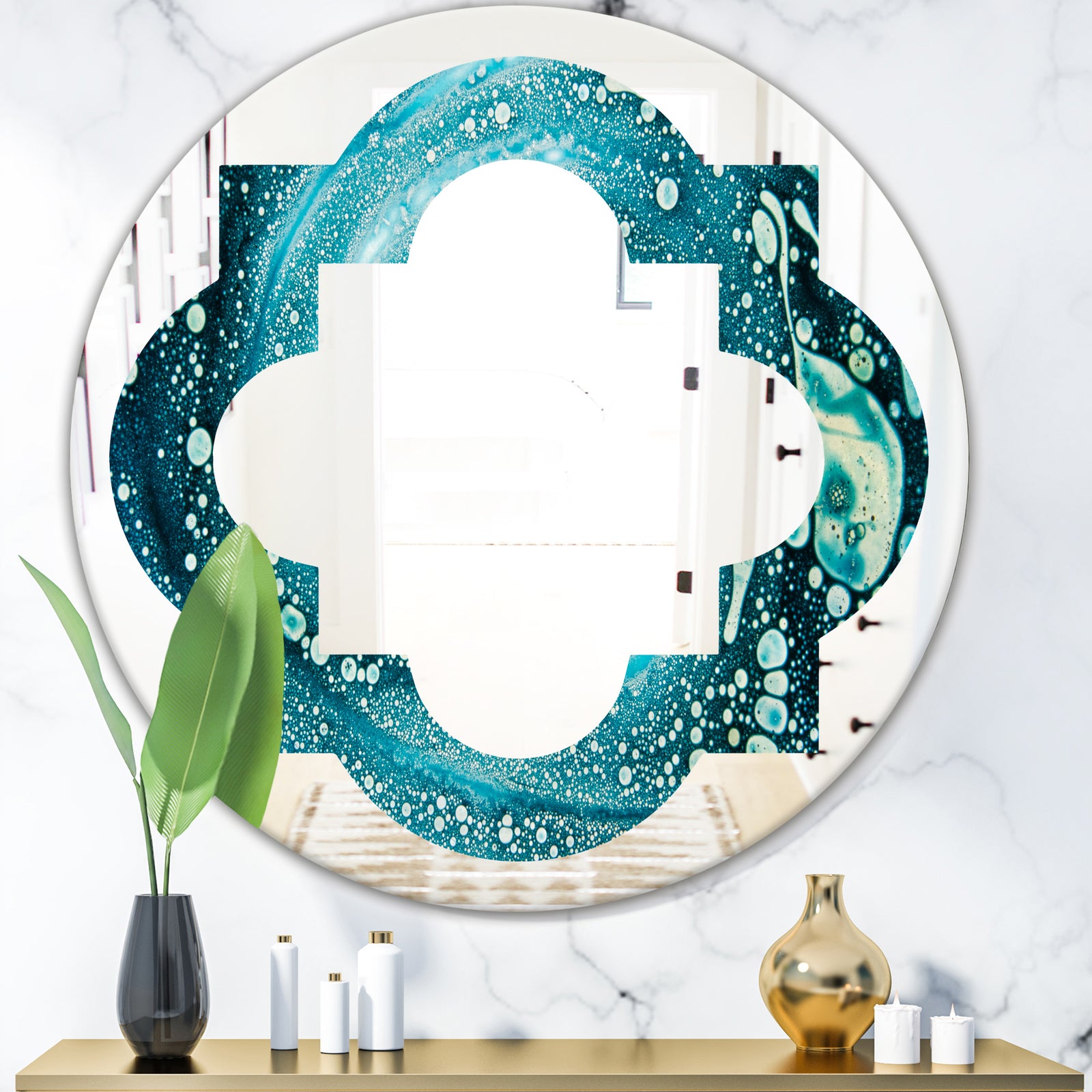 Precious Blue Fabulous Pattern - Modern Round or Oval Wall Mirror - Quatrefoil