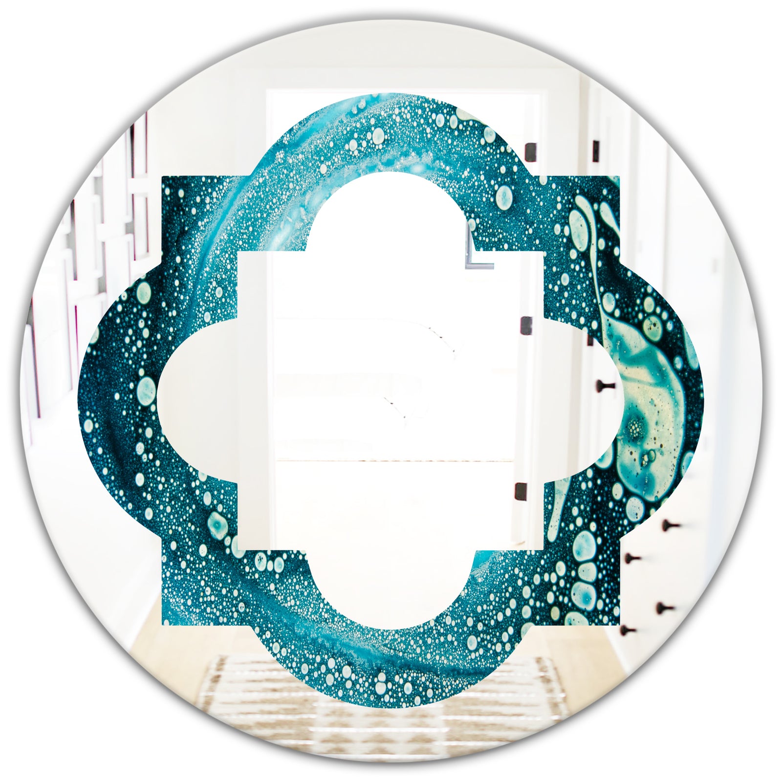 Precious Blue Fabulous Pattern - Modern Round or Oval Wall Mirror - Quatrefoil