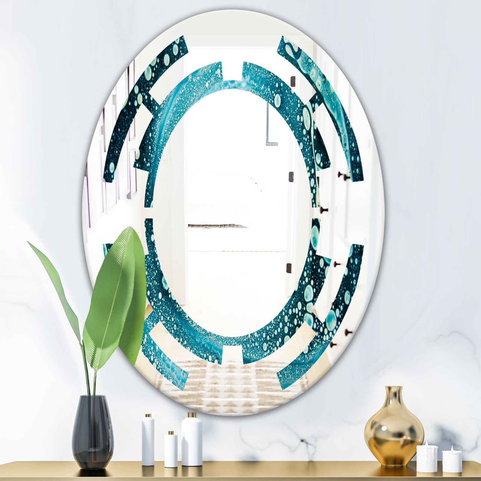Precious Blue Fabulous Pattern - Modern Round or Oval Wall Mirror - Space