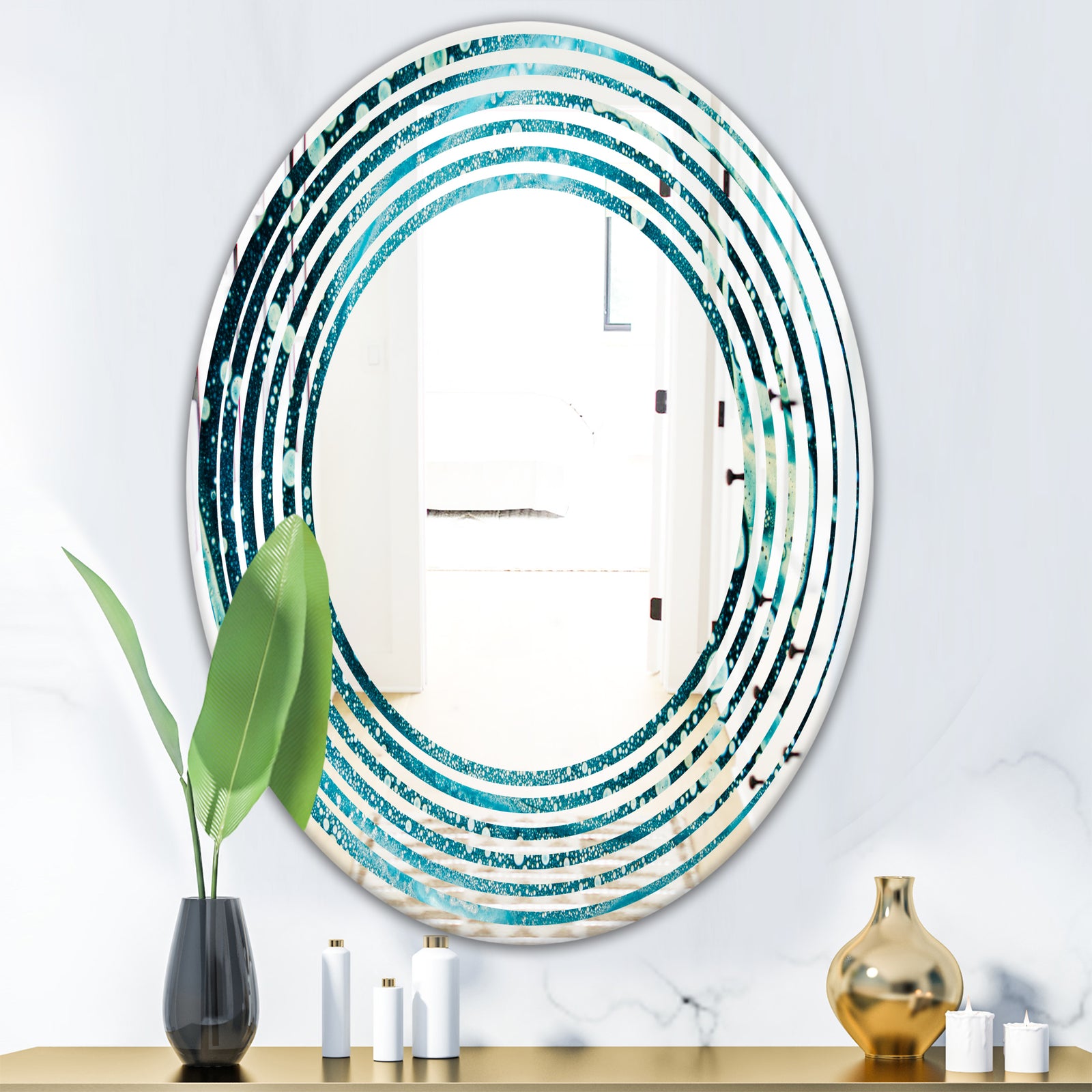 Precious Blue Fabulous Pattern - Modern Round or Oval Wall Mirror - Wave