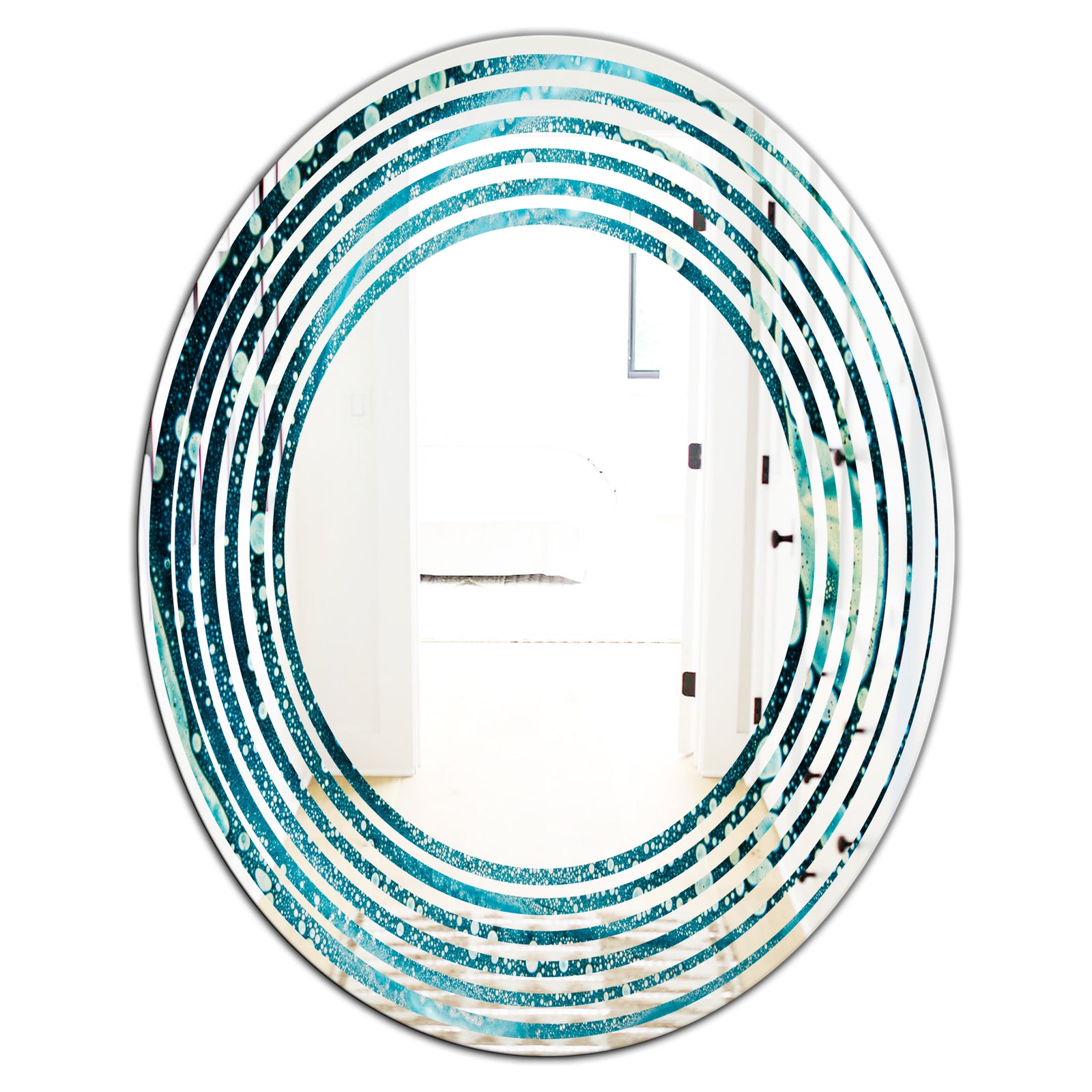 Precious Blue Fabulous Pattern - Modern Round or Oval Wall Mirror - Wave