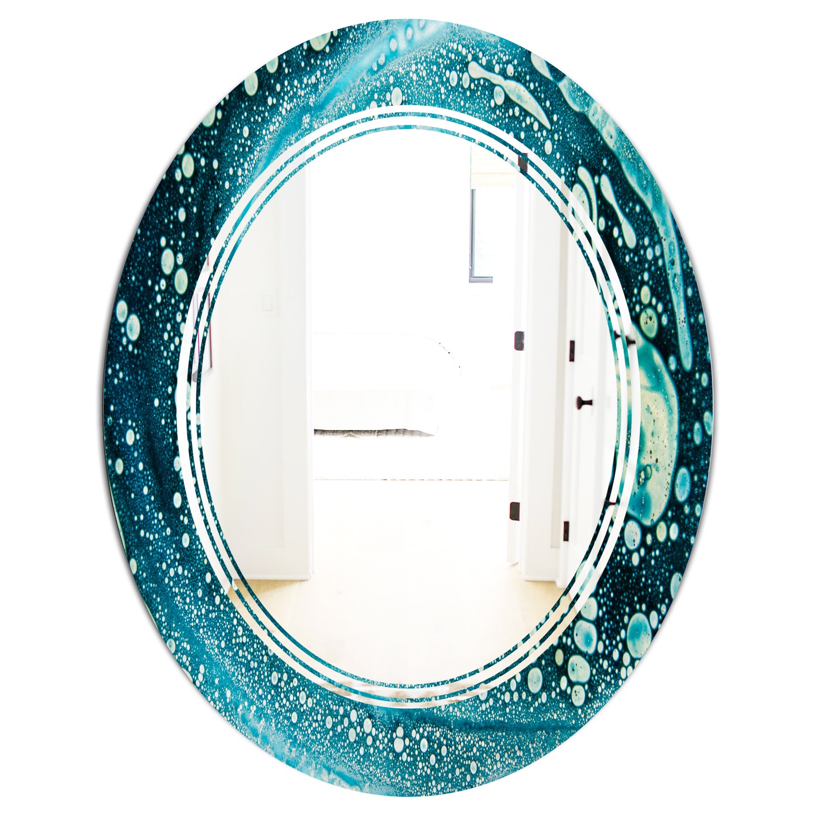 Precious Blue Fabulous Pattern - Modern Round or Oval Wall Mirror - Triple C