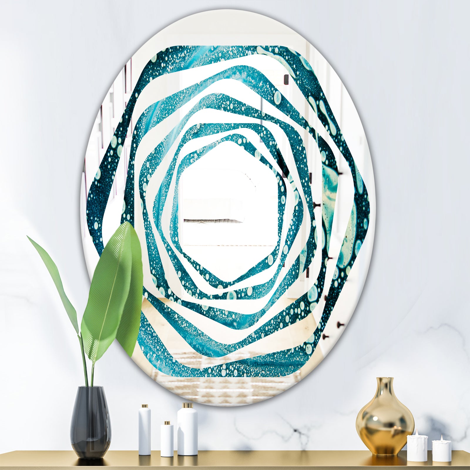 Precious Blue Fabulous Pattern - Modern Round or Oval Wall Mirror - Whirl