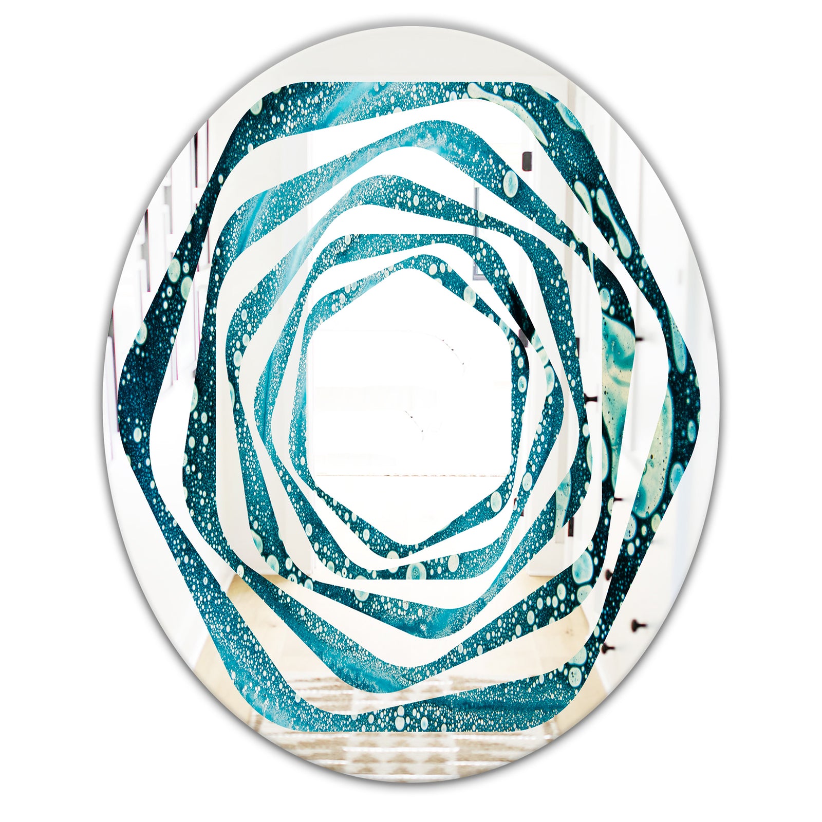 Precious Blue Fabulous Pattern - Modern Round or Oval Wall Mirror - Whirl