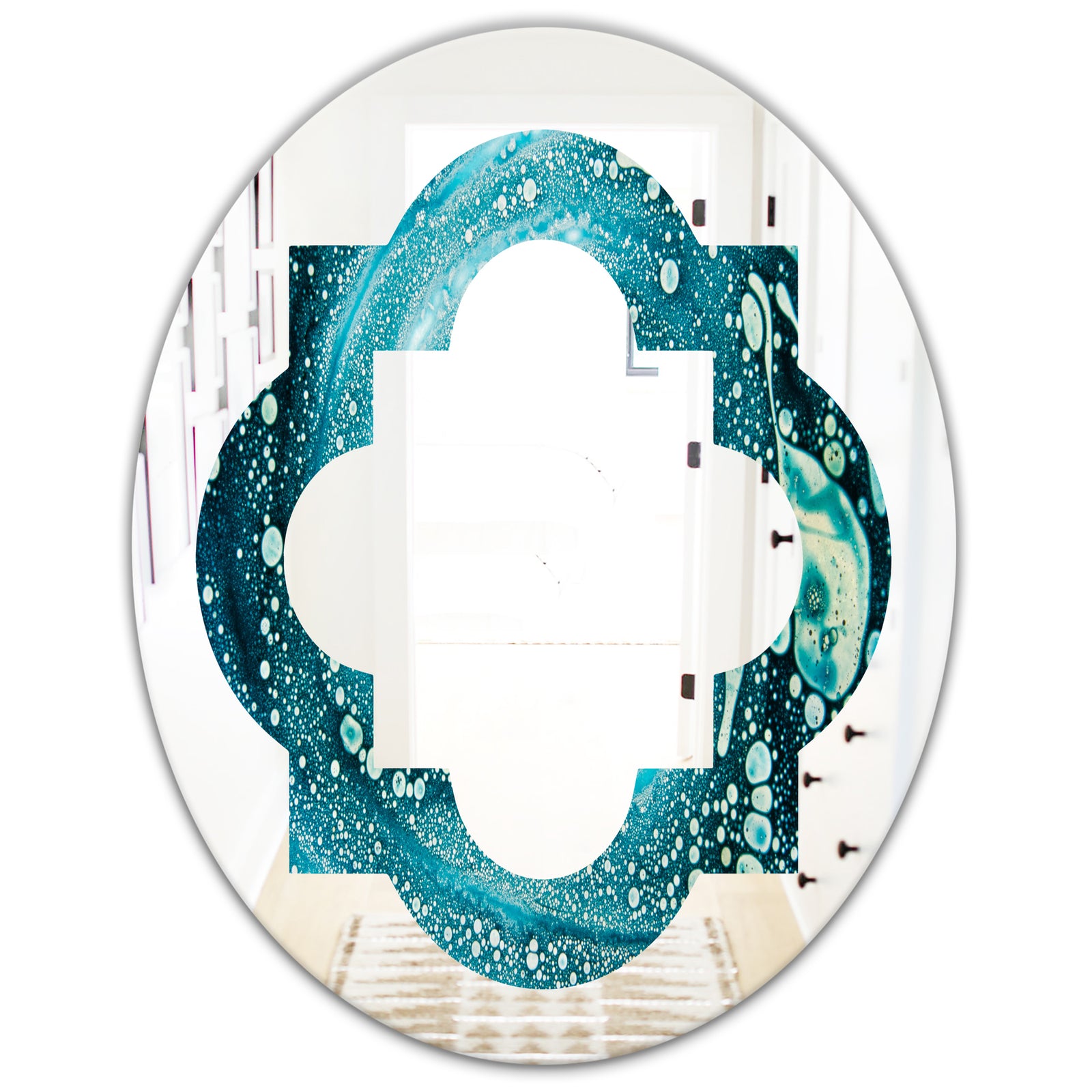 Precious Blue Fabulous Pattern - Modern Round or Oval Wall Mirror - Quatrefoil