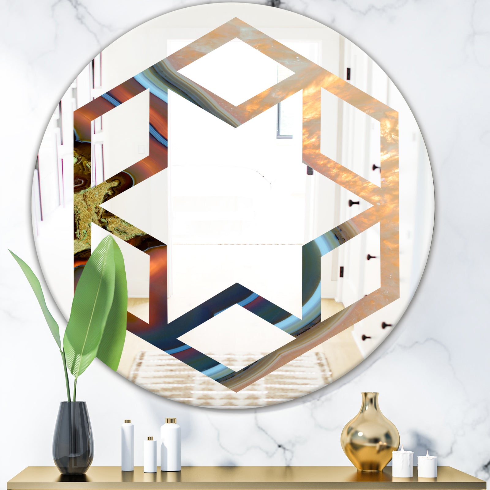 Abstract Mineral Texture - Modern Round or Oval Wall Mirror - Hexagon Star