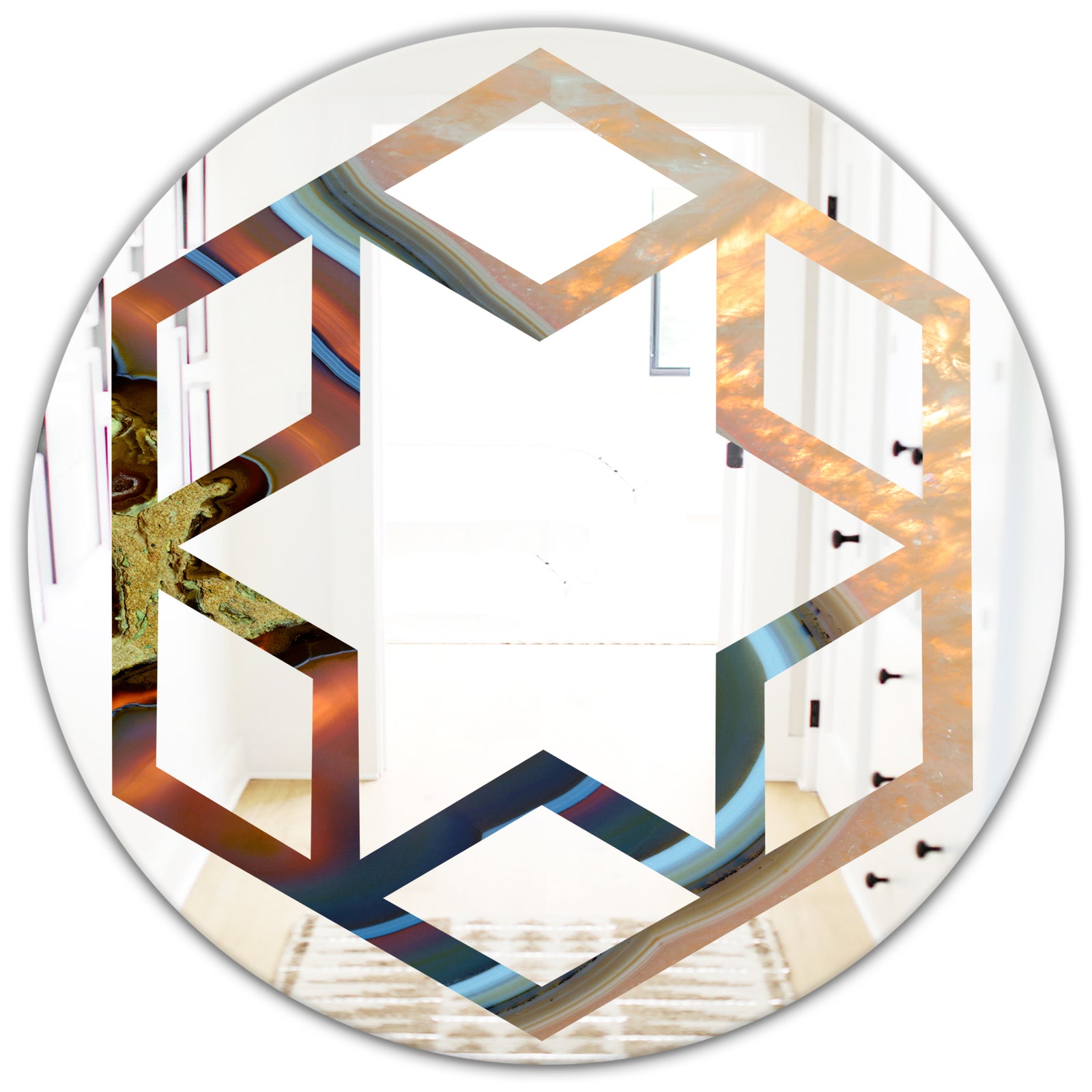 Abstract Mineral Texture - Modern Round or Oval Wall Mirror - Hexagon Star