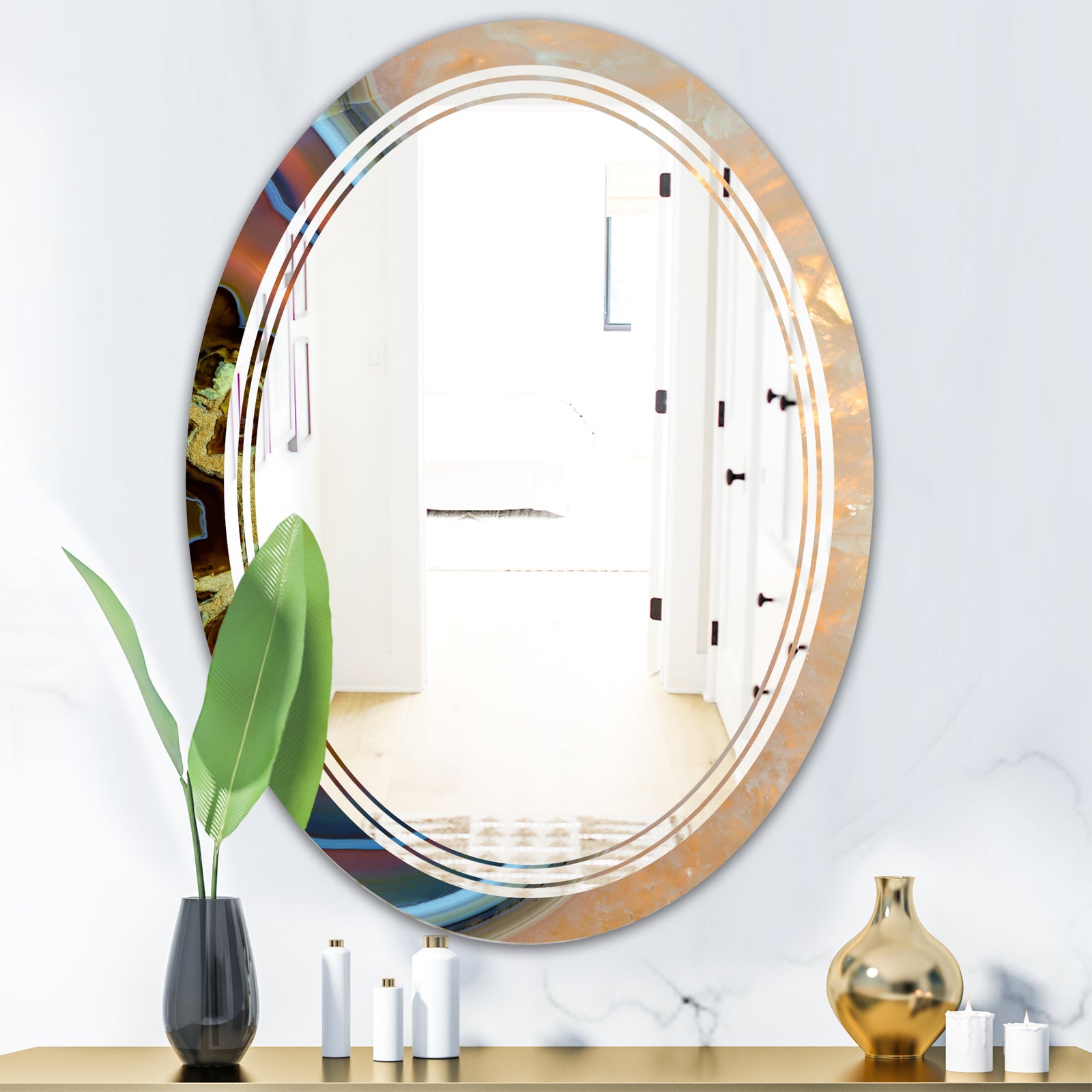 Abstract Mineral Texture - Modern Round or Oval Wall Mirror - Triple C