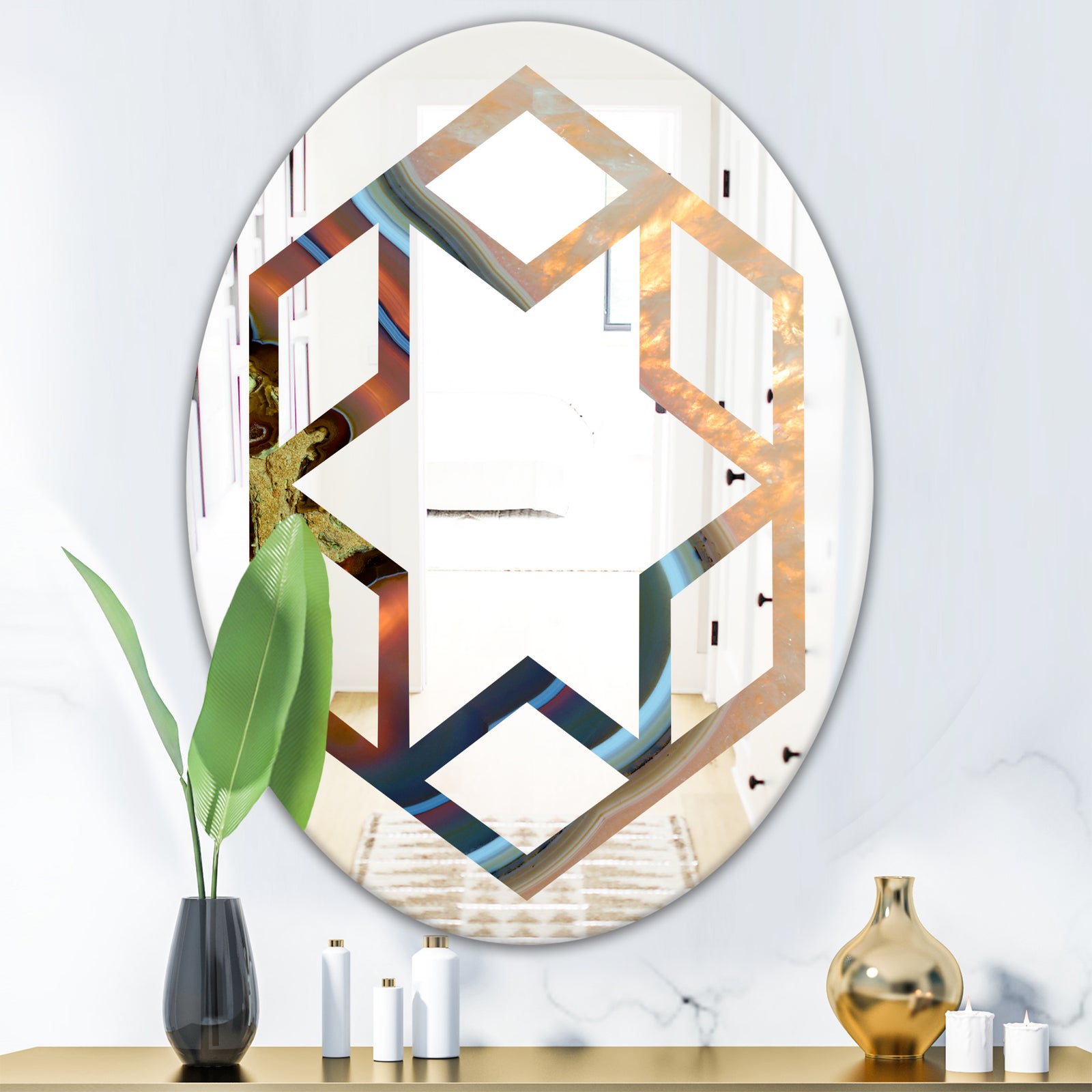 Abstract Mineral Texture - Modern Round or Oval Wall Mirror - Hexagon Star