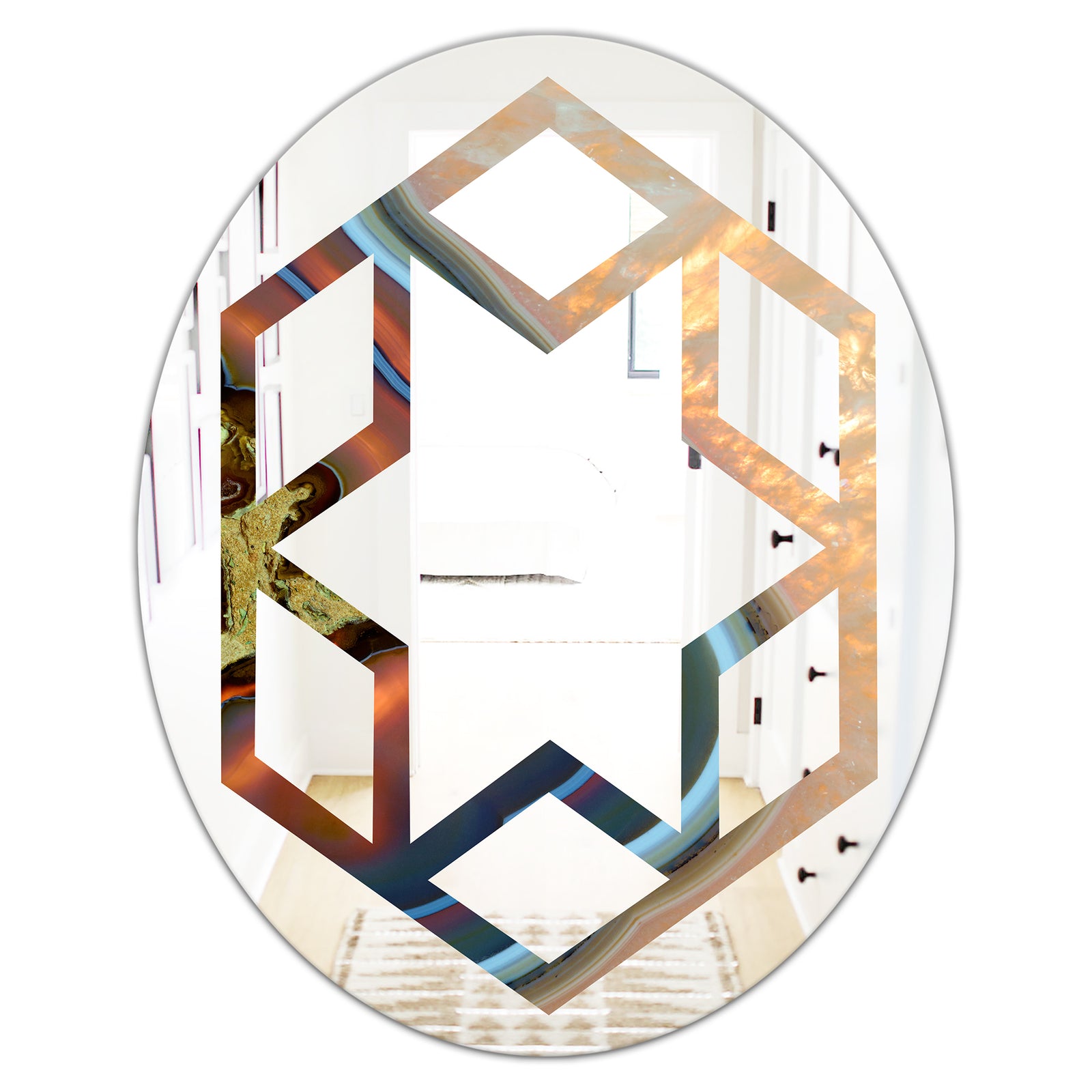 Abstract Mineral Texture - Modern Round or Oval Wall Mirror - Hexagon Star