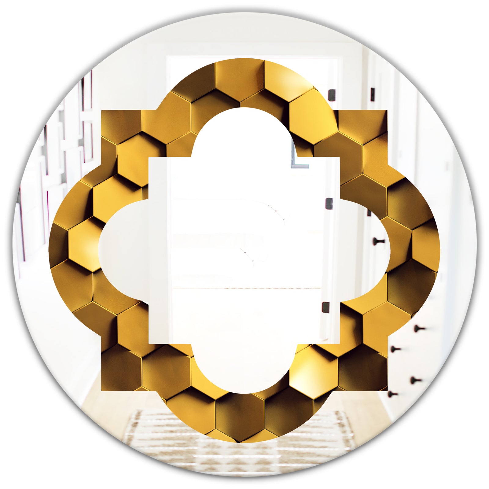 Golden Honeycomb Wall Texture - Modern Round or Oval Wall Mirror - Quatrefoil
