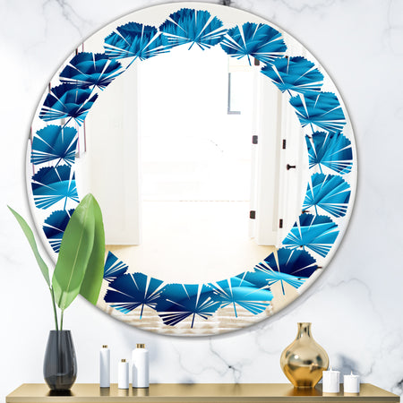 Abstract Blue Wavy - Modern Round or Oval Wall Mirror - Leaves