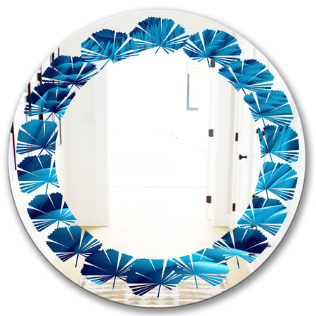 Abstract Blue Wavy - Modern Round or Oval Wall Mirror - Leaves