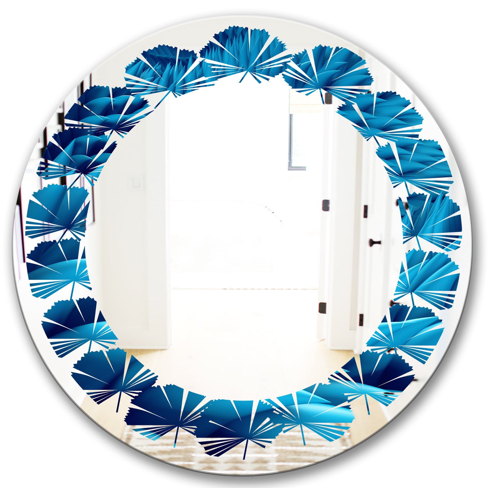 Abstract Blue Wavy - Modern Round or Oval Wall Mirror - Leaves