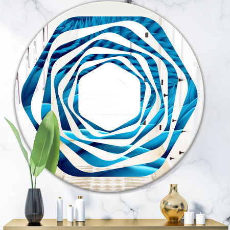 Abstract Blue Wavy - Modern Round or Oval Wall Mirror - Whirl