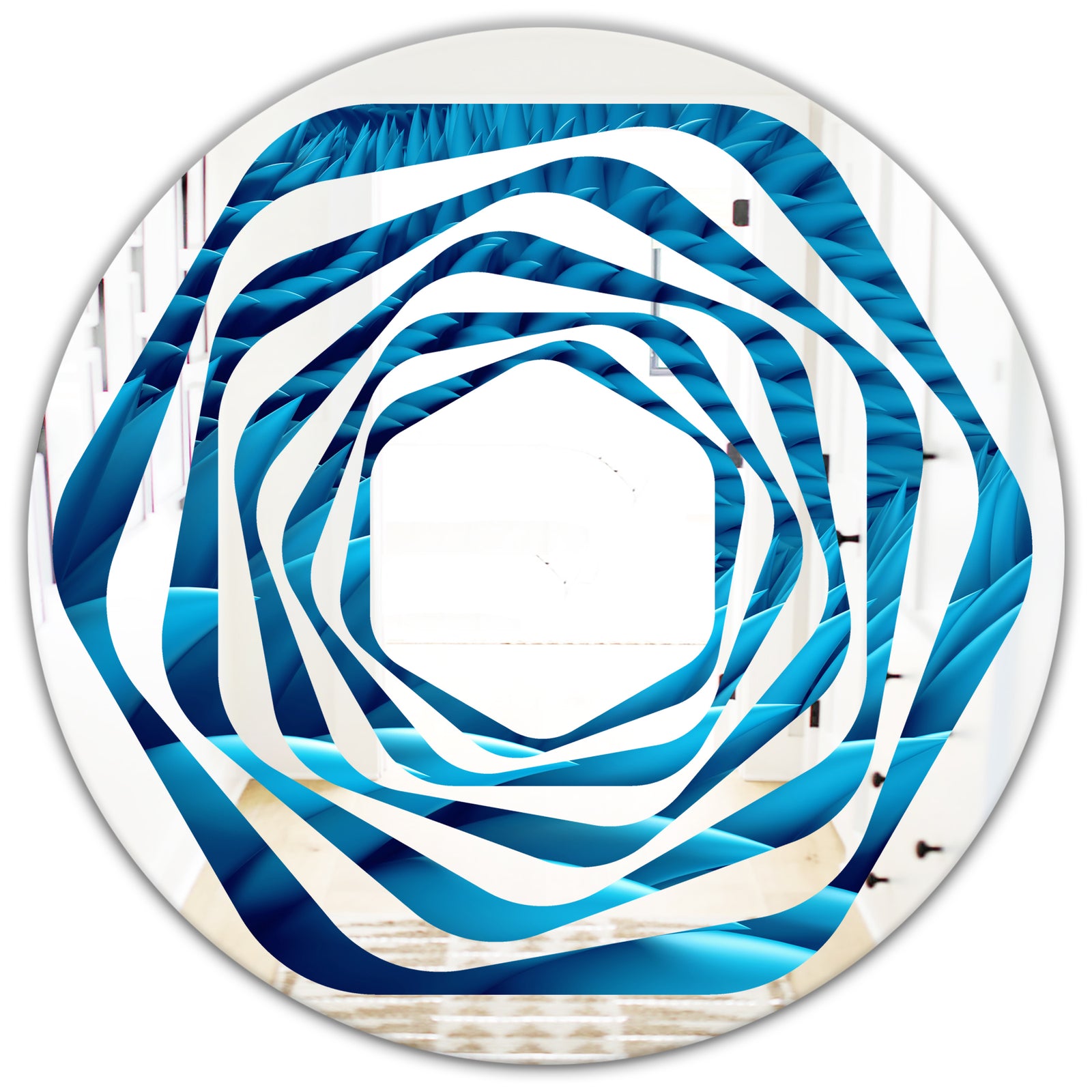 Abstract Blue Wavy - Modern Round or Oval Wall Mirror - Whirl