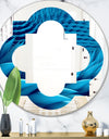 Abstract Blue Wavy - Modern Round or Oval Wall Mirror - Quatrefoil