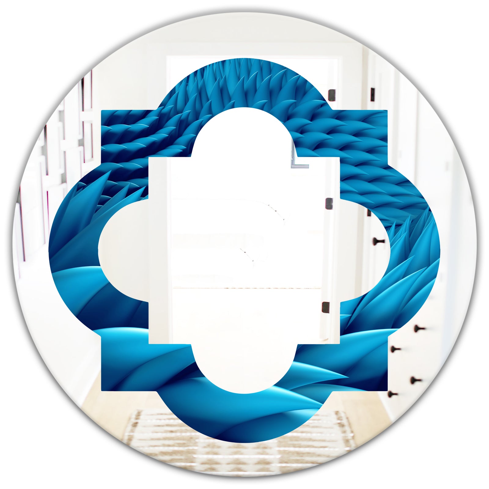 Abstract Blue Wavy - Modern Round or Oval Wall Mirror - Quatrefoil