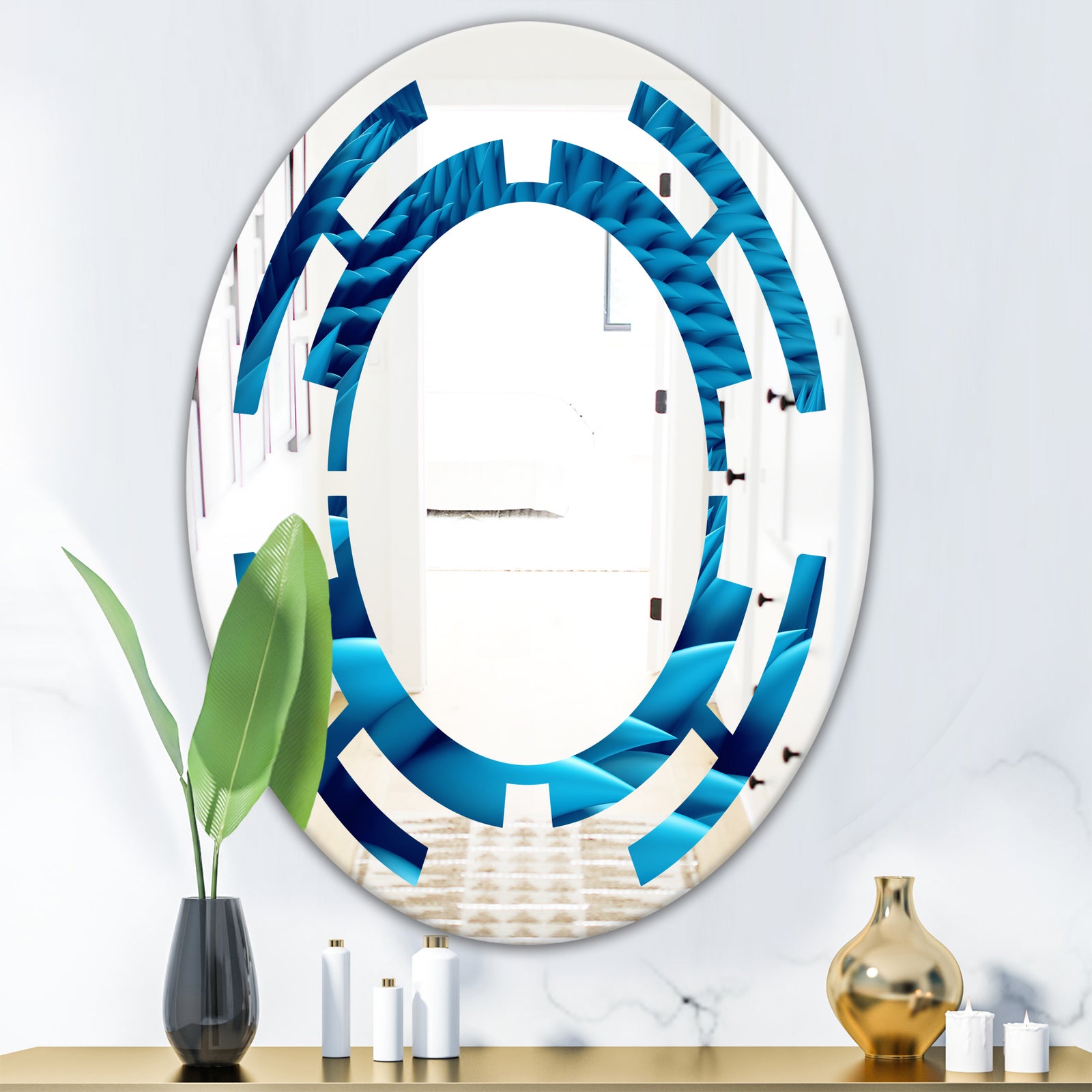 Abstract Blue Wavy - Modern Round or Oval Wall Mirror - Space
