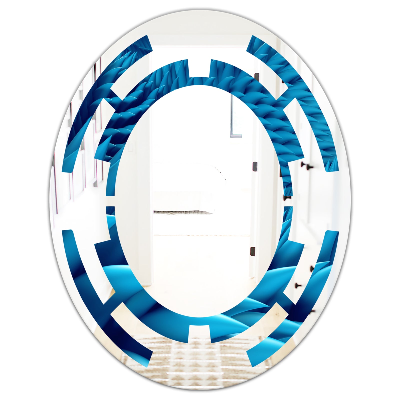 Abstract Blue Wavy - Modern Round or Oval Wall Mirror - Space