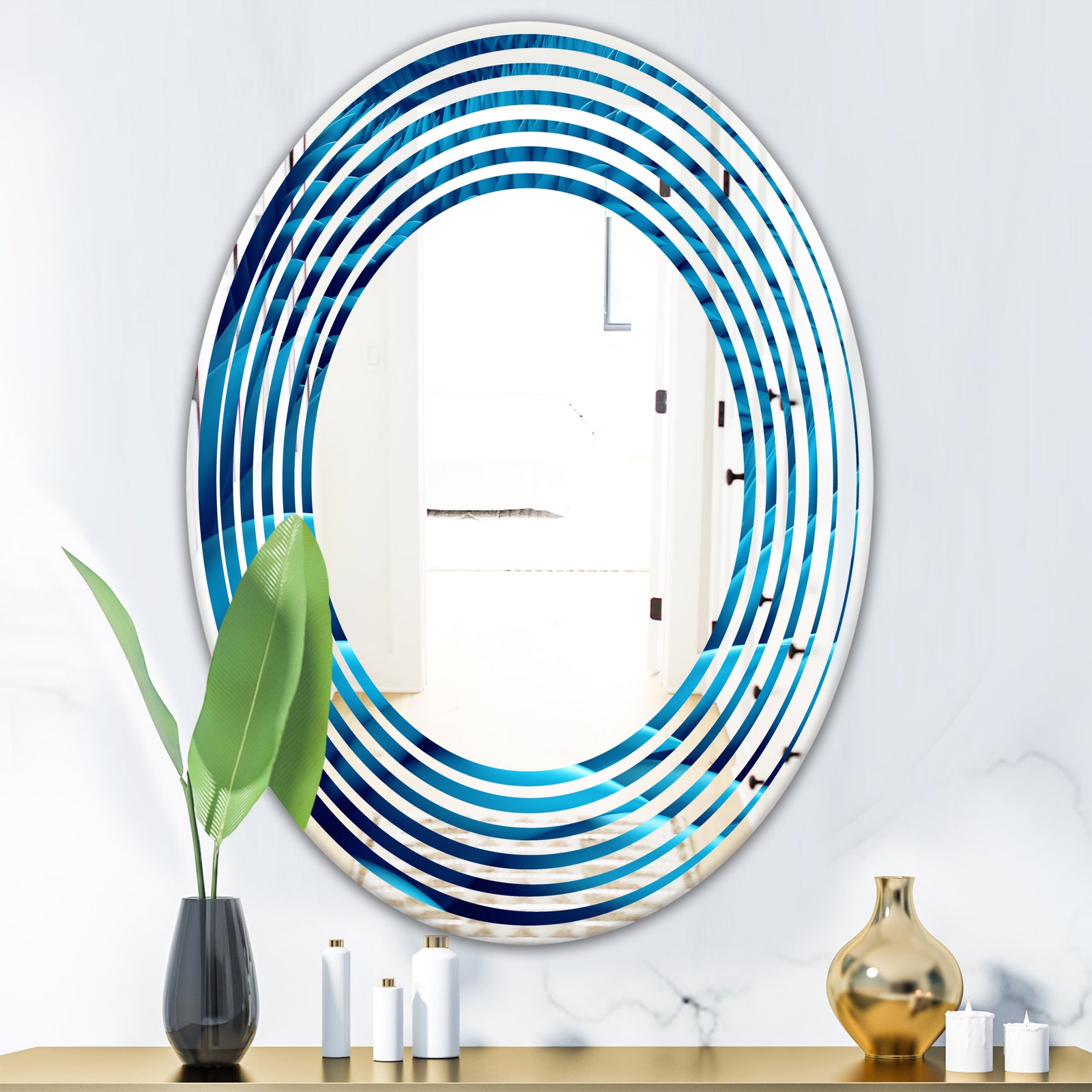 Abstract Blue Wavy - Modern Round or Oval Wall Mirror - Wave