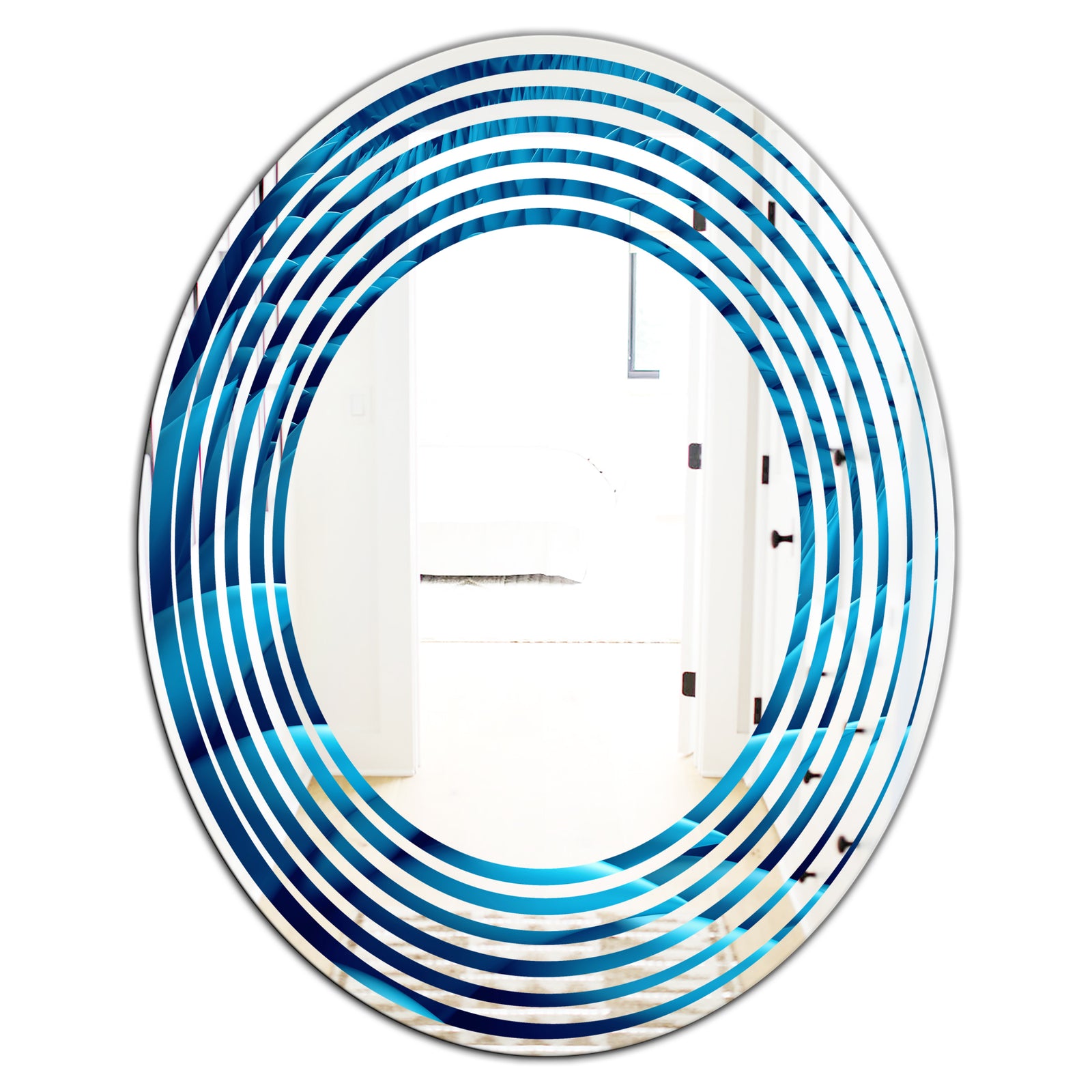 Abstract Blue Wavy - Modern Round or Oval Wall Mirror - Wave