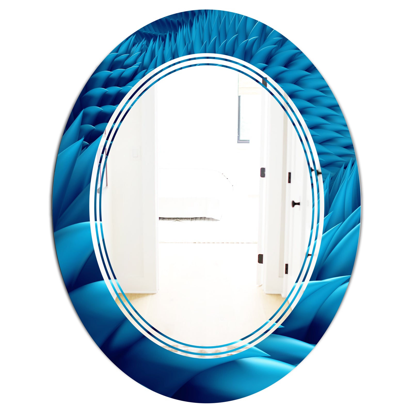 Abstract Blue Wavy - Modern Round or Oval Wall Mirror - Triple C