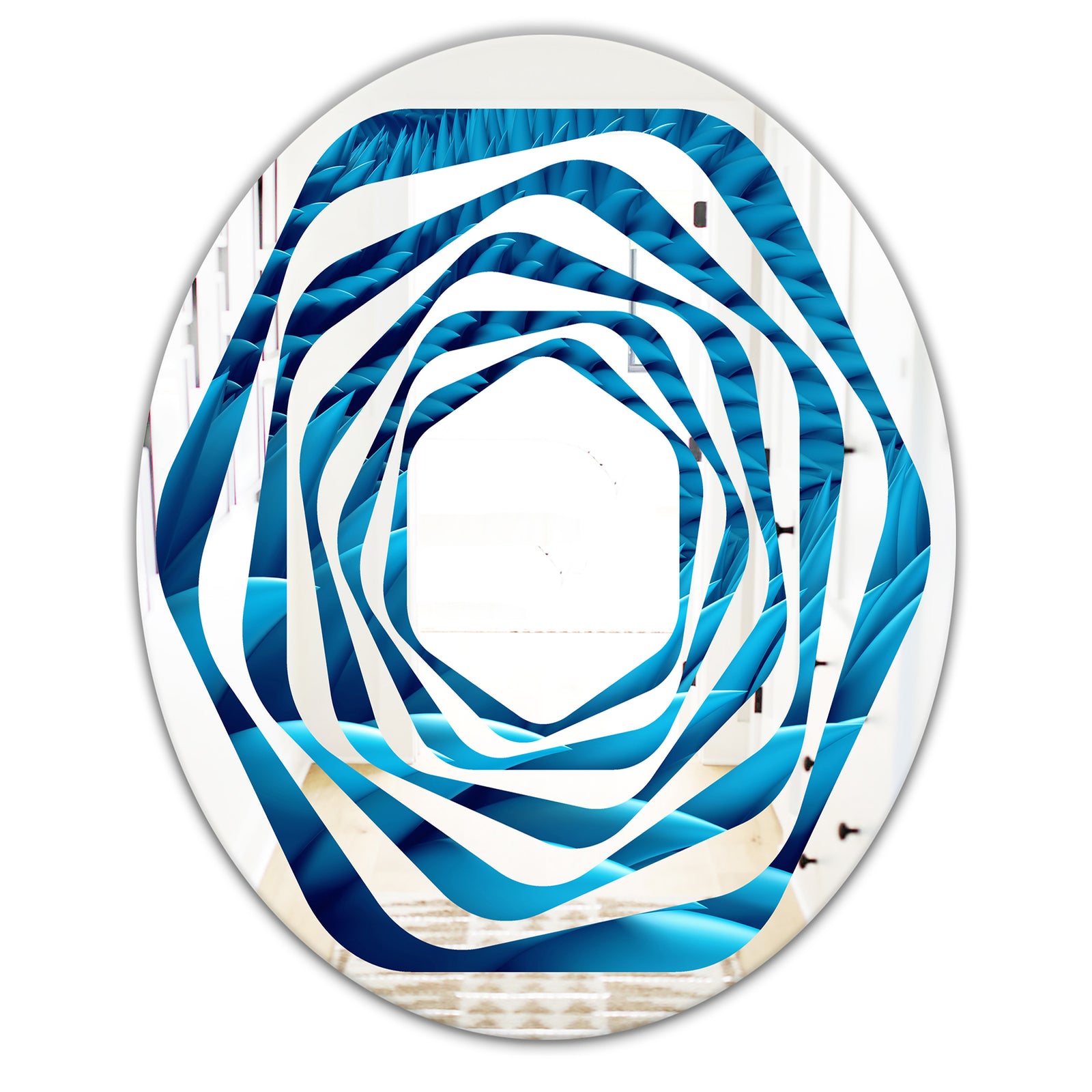 Abstract Blue Wavy - Modern Round or Oval Wall Mirror - Whirl