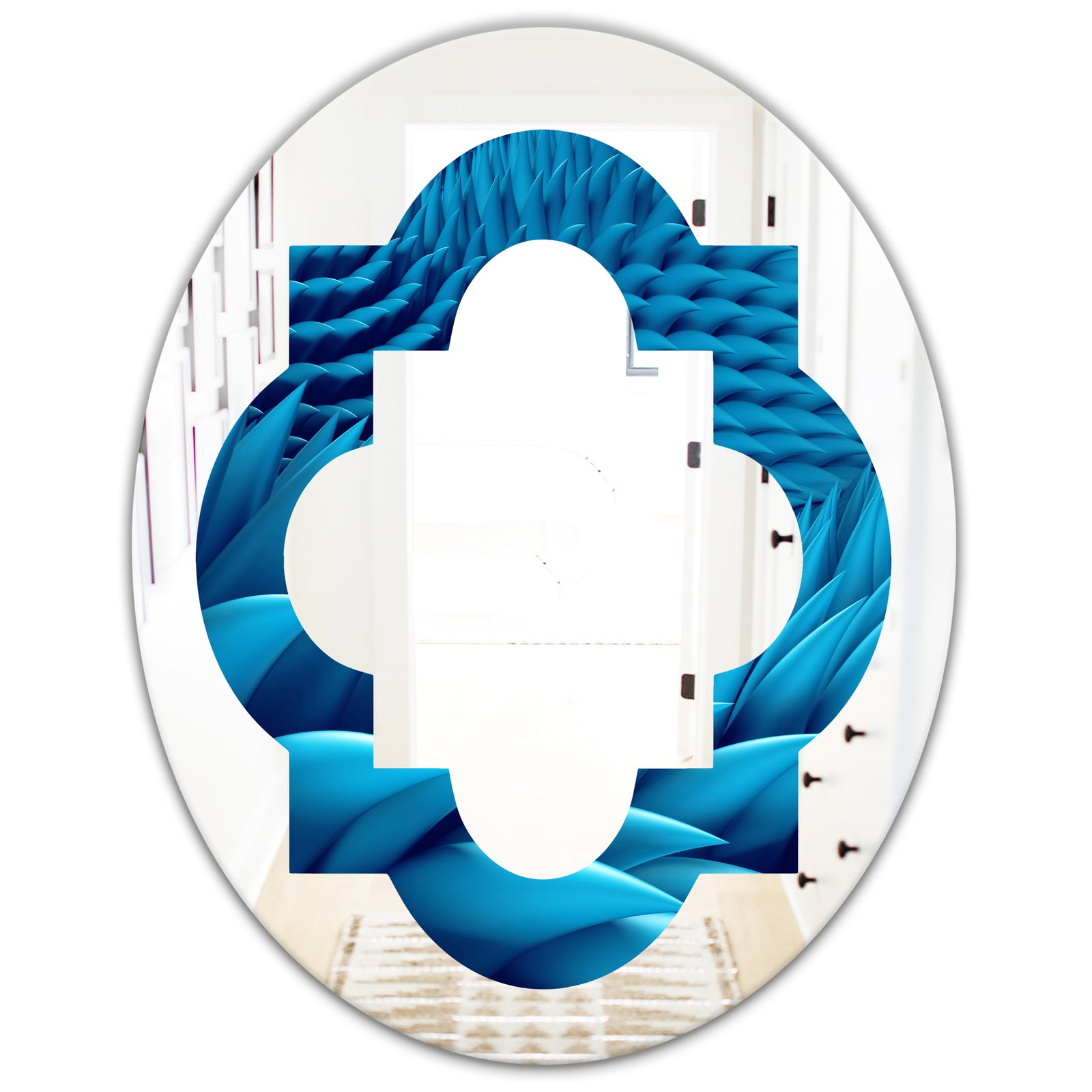Abstract Blue Wavy - Modern Round or Oval Wall Mirror - Quatrefoil