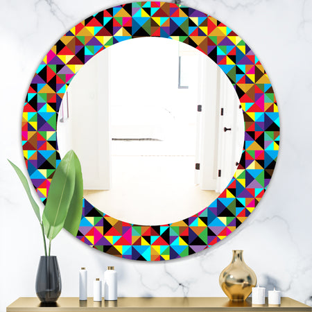Triangular Colourfields 1 - Modern Mirror - Frameless Oval or Round Wall Mirror